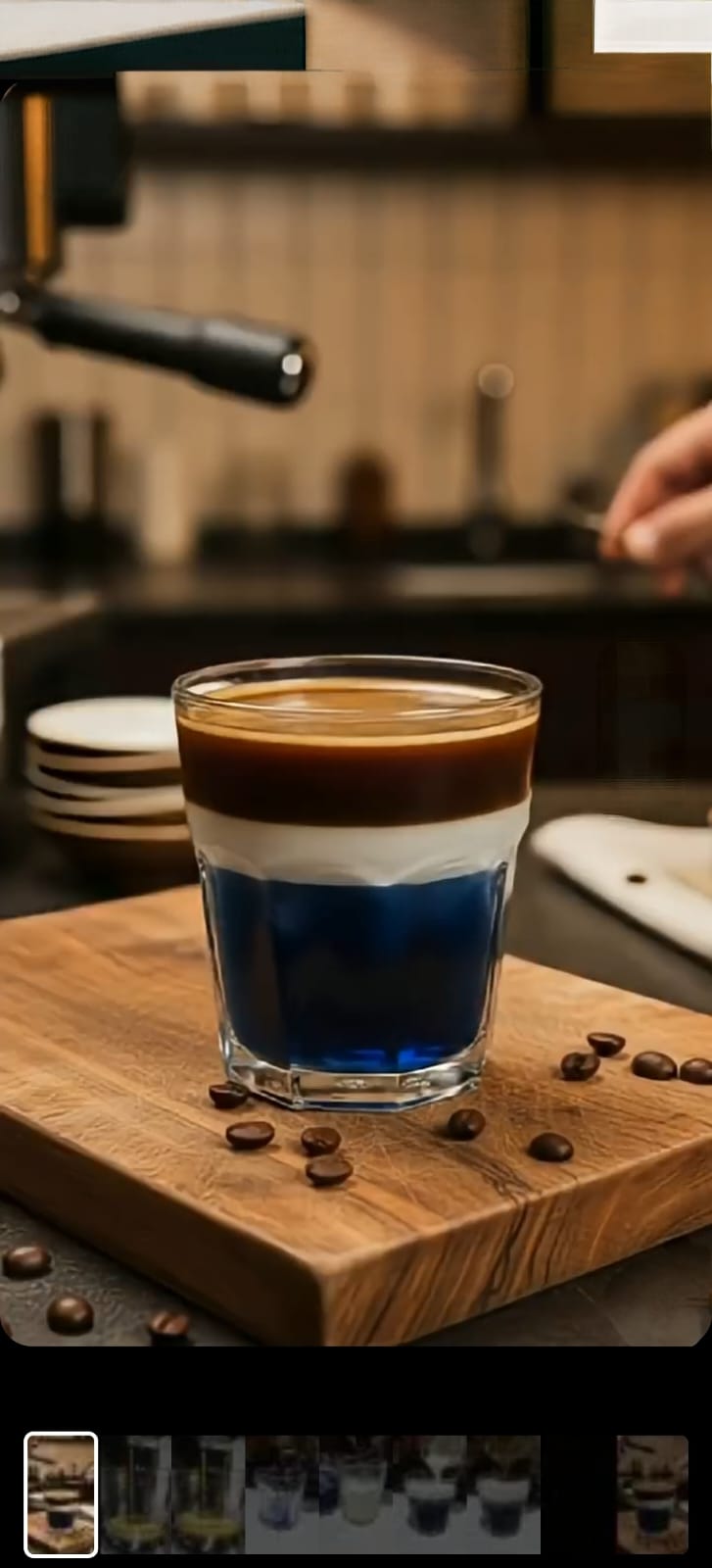 Signature Lavender Blue specialty coffee at Vistara Cafe featuring butterfly pea tea, creamy milk foam, and espresso